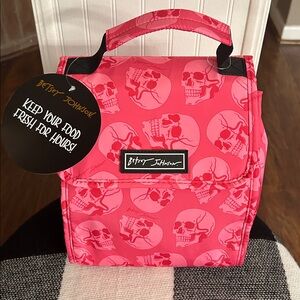 Betsey Johnson Pink/Black Skull Pattern Insulated Lunch Tote Bag